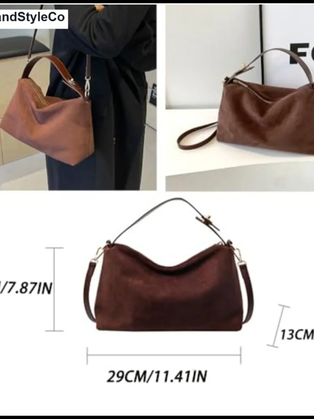 Faux Suede Hobo Tote with Adjustable Strap - Women's Handbag